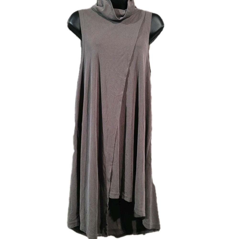 We the Free Rib Knit Tunic Dress Size L Brown Turtleneck Asymmetric Sleeveless